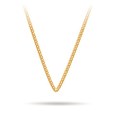 Gold chain for pendant on white background isolate