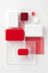 Abstract 3D Composition of Red, White and Glass Geometric Shapes