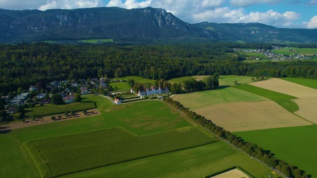 Aerial view beside the city and old town Solothurn in Switzerland on a sunny afternoon in summer.