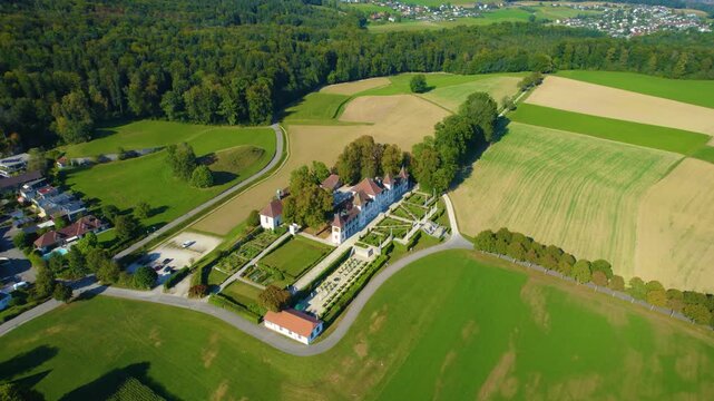Aerial view beside the city and old town Solothurn in Switzerland on a sunny afternoon in summer.