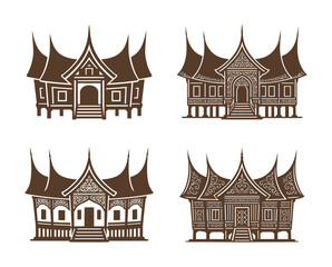 vector set illustration of rumah gadang, the traditional house of minang tribe - west sumatra - indonesian (artwork 1)