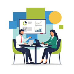 Fototapeta premium Business professionals collaborating on a project in a modern office setting.