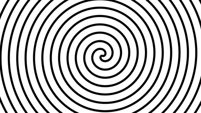 Hypnotic swirling spiral looping animation.abstract Psychedelic twisting Hypnos Circles black and white background 3D rendering