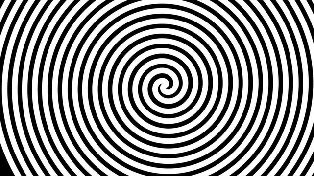 Radial hypnotic spiral animation. Black white swirl.Moving through rotating spiral. Hypnosis concept in minimal style. Hypnotic optical illusion. Abstract background in black and white colors