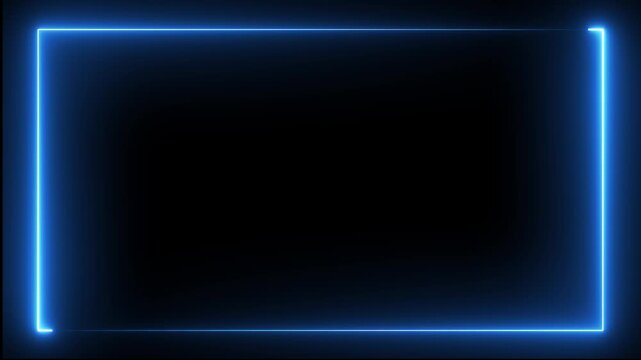 rectangle animation on black background. Animated glowing rectangle neon frame background. Abstract neon studio background.