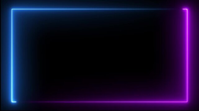 Neon Rectangular frame with moving line.Glowing neon square rectangle picture frame animated icon. neon glowing frame background. Laser saber border animation repeated moves. Transparent background.