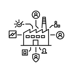 Factory management system with connected user and data icons