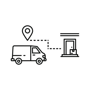 Delivery van with location pin icon showing package drop off
