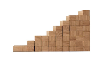 Growth staircase with wooden blocks representing business progress and success, build toward achievement and goals, step by step, block by block, onward and upward