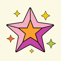 Bold graphic star icon design with colorful sparkle elements Vector, illustration