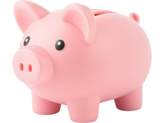 Soft pastel pink piggy bank in 3D style, isolated on transparent background, ideal for money-saving concepts, budgeting graphics, financial tips