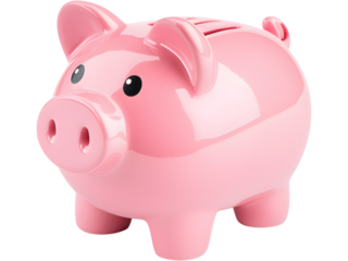 Cute glossy light-pink piggy bank icon isolated on transparent background, perfect for finance designs, savings themes, banking ads, planners