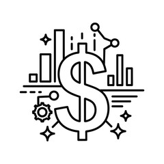 Line icon of dollar sign with finance chart and gear for business