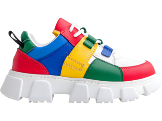 Trendy white platform sneakers isolated for fashion branding, streetwear designs, online store mockups