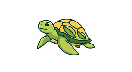 Fototapeta premium Cute Cartoon Sea Turtle Swimming with a Friendly Smile.
