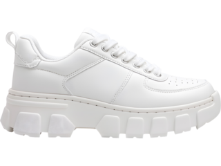 Minimal all-white sneakers with smooth sole, isolated for clean fashion branding, online stores, catalog layouts, minimalist visuals
