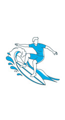 Fototapeta premium Dynamic illustration of a surfer riding a wave with skill and balance.