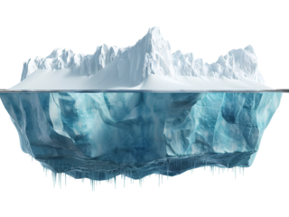 Realistic floating iceberg with visible underwater section, perfect for conceptual designs, depth visuals, cold environments