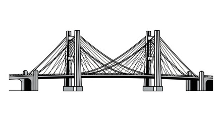 Detailed illustration of a modern cable-stayed bridge structure.