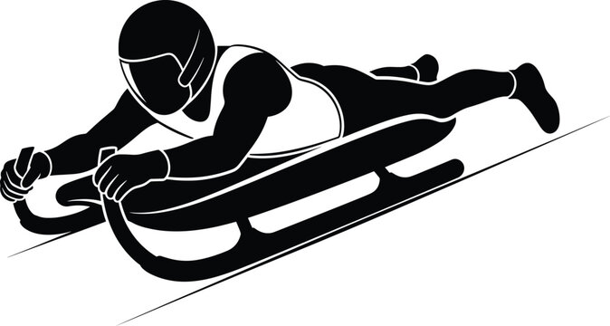 Black silhouette of a skeleton athlete on a sled winter sport skeleton, sled, winter sport, athlete, racing, speed, sport, competition, winter, ice, downhill, extreme sport, action, motion, velocity, - Powered by Adobe
