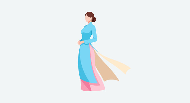 Elegant Vietnamese Woman in Traditional Ao Dai Dress.