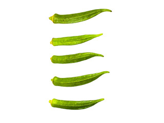 PNG image of  Fresh okra pods arranged vertically showcase vibrant green hues and natural textures for culinary or agricultural purposes on transparent background