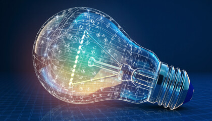 Illuminating Innovation: A radiant light bulb, symbolizing inspiration and invention, is showcased with a mesmerizing digital overlay.