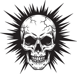 Fototapeta premium Skull with radiating lines around it over transparent background in black and white tone