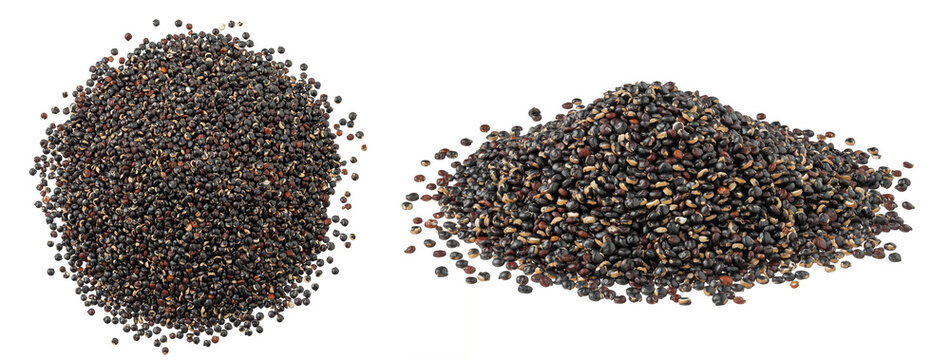 black quinoa seeds isolated on white background. Top view. Flat lay