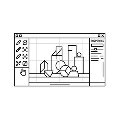 Modern 3D design software interface showcasing geometric shapes for creative modeling projects and innovative digital development