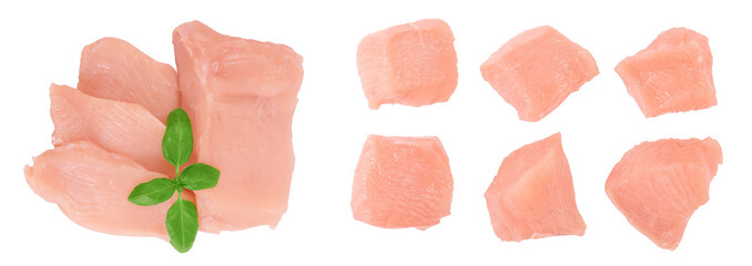 Fototapeta premium Raw chicken, fillet, isolated on white background. Top view. Flat lay