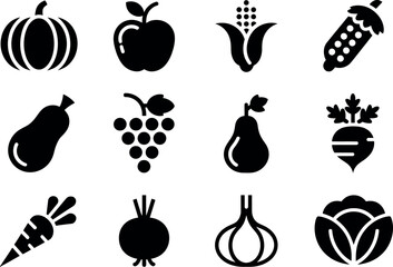 Variety of vector art fruits and vegetables for healthy living concept