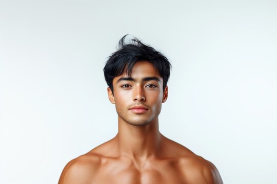 A portrait of a man with dark hair and a shaved head, gazing upwards with a contemplative expression. The image evokes a sense of aspiration and wonder.