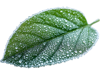 Blue-green frosted leaf displayed horizontally, isolated for icy-themed visuals, seasonal decorations, winter branding, atmospheric graphics