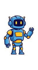 Obraz premium Friendly Blue Robot Waving Hello with Yellow Accents.