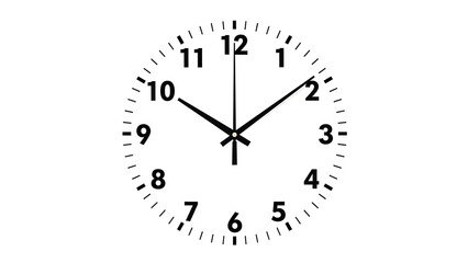 Analog clock face showing time ten past ten isolated on white