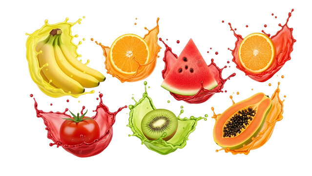 Fresh and vibrant fruit explosion isolated on transparent background, a colorful splash of healthy goodness - Powered by Adobe