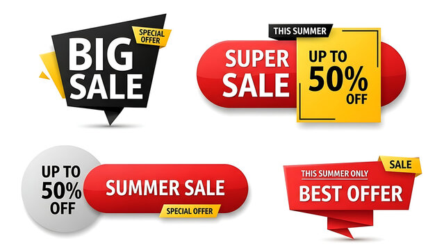 Promotional sale banners, discount labels, summer offers set - Powered by Adobe