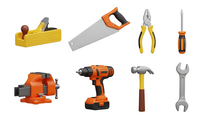 Assortment of essential tools isolated on transparent background for various repair and construction tasks