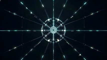 Dynamic Futuristic Digital Interface Design with Glowing Lines and Central Core, Illustrating Advanced Technology and Complex Data Visualization