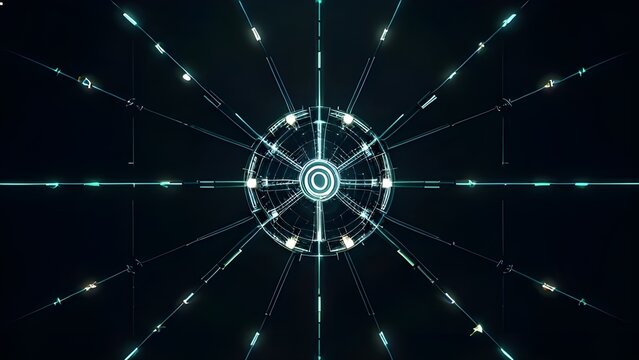 Dynamic Futuristic Digital Interface Design with Glowing Lines and Central Core, Illustrating Advanced Technology and Complex Data Visualization