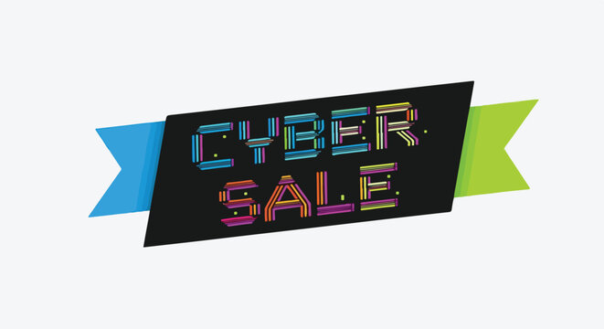 Vector graphic of a Cyber Sale banner with digital style typography, an isolated design element for online promotion and discount advertising