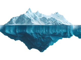 Realistic floating iceberg with visible underwater section, perfect for conceptual designs, depth visuals, cold environments