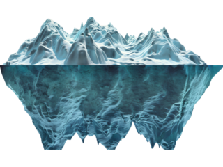 Realistic floating iceberg with visible underwater section, perfect for conceptual designs, depth visuals, cold environments