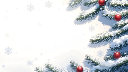 Christmas Fir Branch and Red Ball Decoration Corner Frame