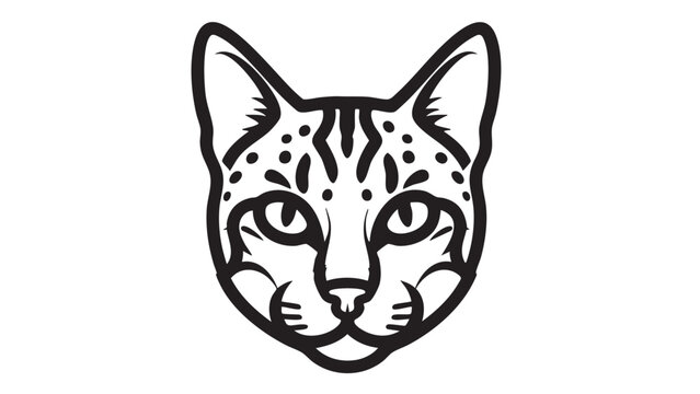 Stylized black and white ocelot or jungle cat portrait, perfect for creating compelling brand identities, wildlife emblems, or unique graphic design projects