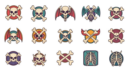 Skull and Crossbones Vector Icons - A Collection of Gothic Emblems.