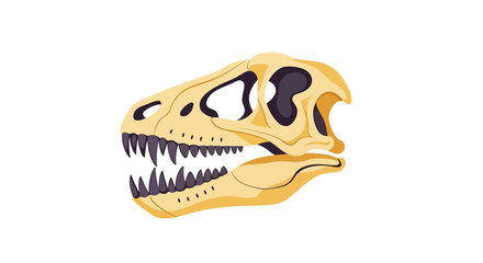 Tyrannosaurus Rex Skull Fossil Illustration on White Background.