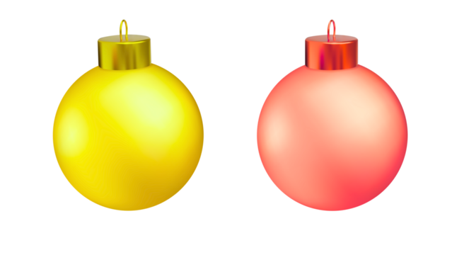 Festive Yellow and Red Christmas Baubles, Ornaments for Holiday Decoration