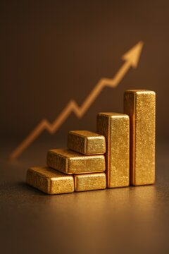 Golden bars rise symbolizing wealth and success in financial growth